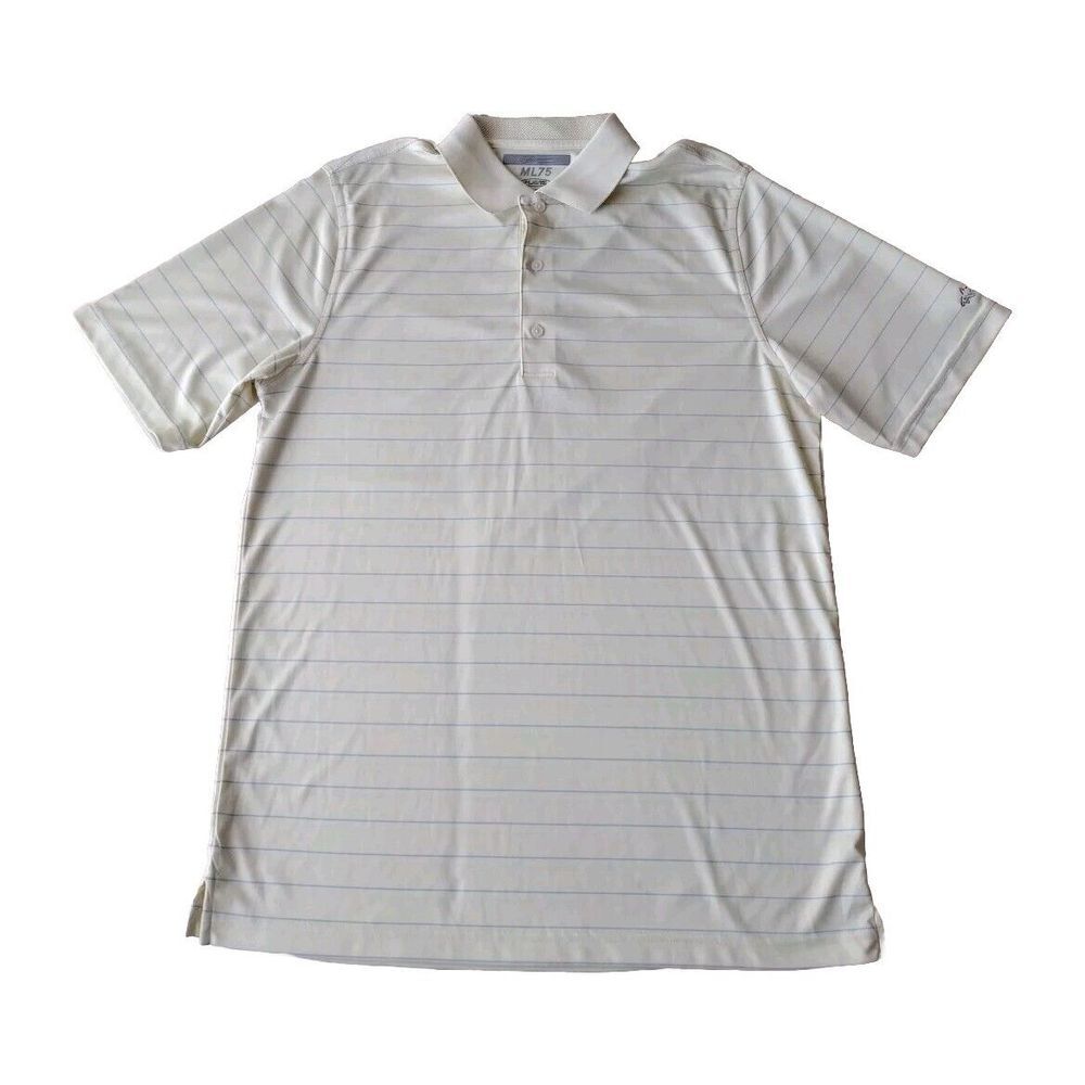 Greg Norman Polo Shirt Mens Medium Yellow Striped Short Sleeve Play Dry ML75